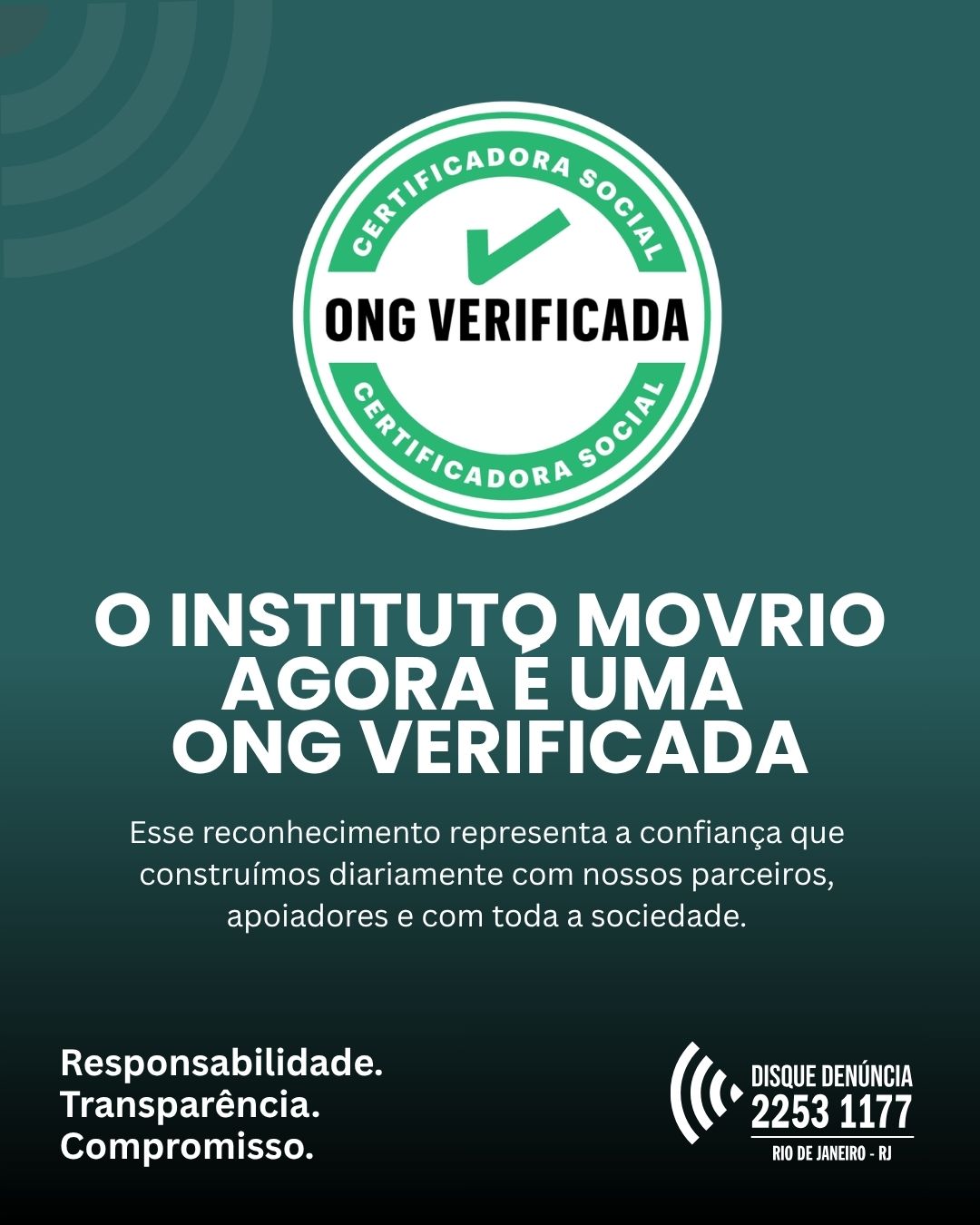 Instituto MovRio conquista Selo ONG Verificada e reforça compromisso com a transparência
